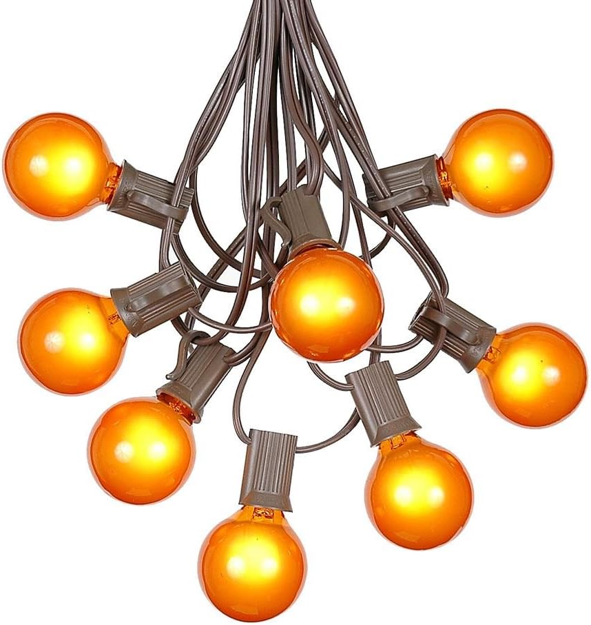 G40 Patio String Lights with 25 Orange Globe Bulbs