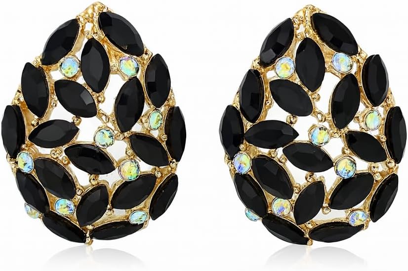 Gold Plated Teardrop Clip On Earrings for Women – Shiny Rhinestone Chunky Cubic Zirconia Dangle Drop Earrings, Hypoallergenic Non-Pierced Jewelry for Wedding, Party, Prom, Gifts - Image 6