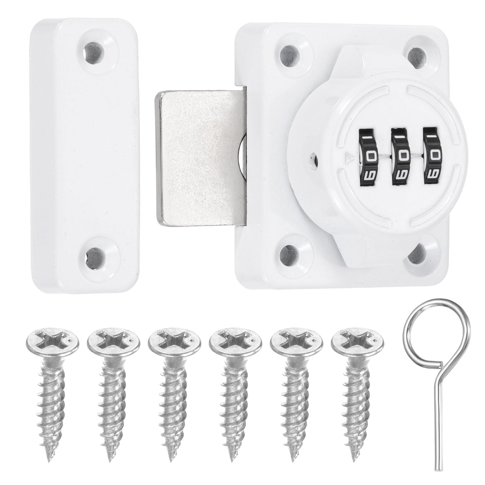 PATIKIL Combination Cabinet Latch,Zinc Alloy Mechanical Keyless Password Lock 3-Digit Password Cabinet Lock Safety Lock with Screws for Cabinet Drawer Cupboard, White