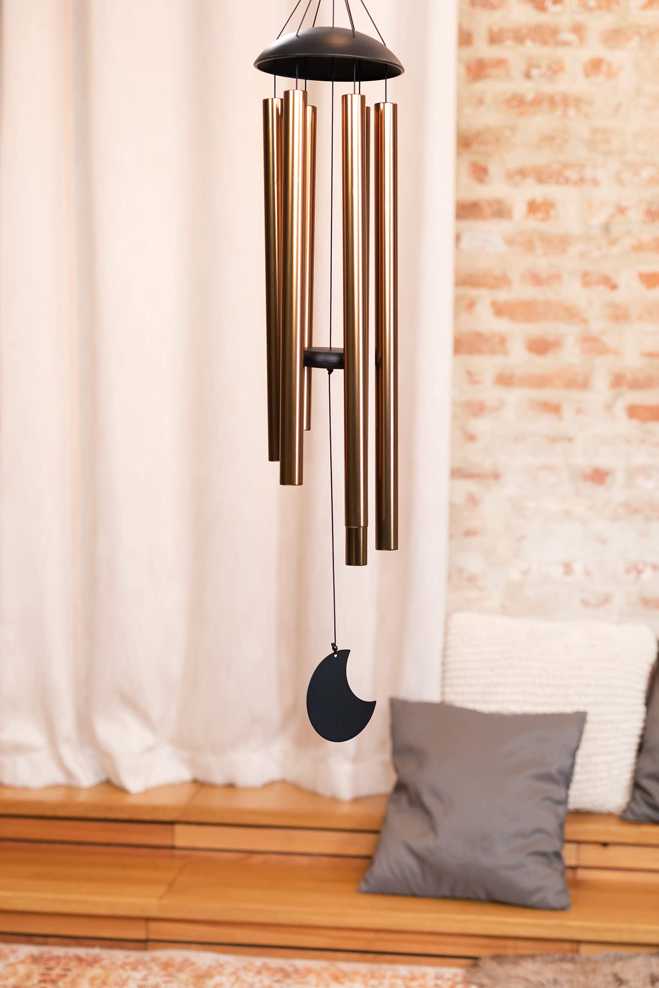 Sonic Energy Moon Meditation Chime – 110 cm, Bronze – Windspiel mit 6 Klangstäben, 432 Hz – Dekoration für Innen- und Außenbereich (MMC44B)