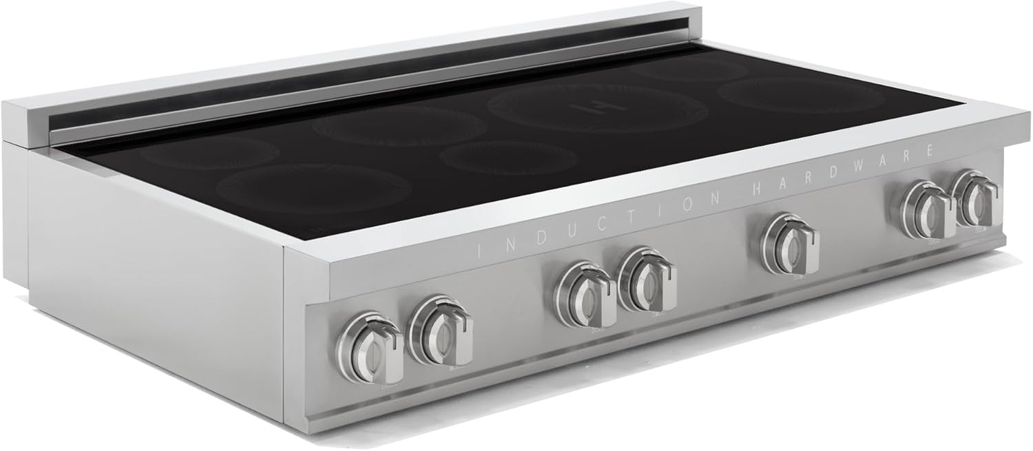 48 Inch Professional Induction Cooktop with 7 Burners, Durable Ceramic Glass, Flexible Zones, Precision Control - Stainless Steel
