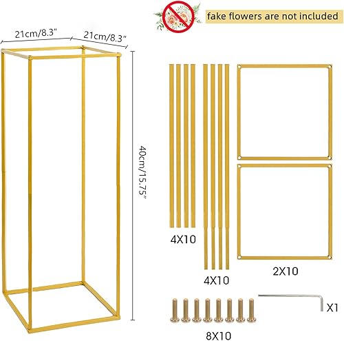 Miniatura 18 de 2 piezas de 23.6 pulgadas/23.6 in soporte de flores para mesas de boda, columna de jarrón de metal dorado, estante rectangular de exhibición