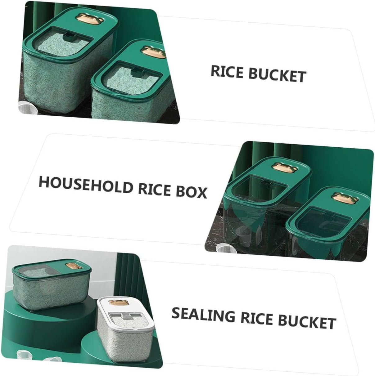 10lb Green Plastic Rice Storage Bucket, Airtight Grain Container with Thickened Seal, Moisture-proof Household Rice Box for Kitchen Food Organization