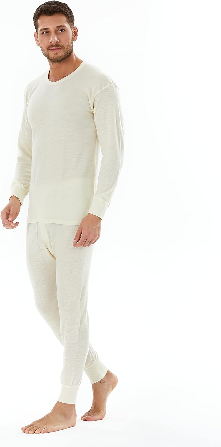 Merino Wool Base Layer Mens Long Johns Set, Top and Bottom | 220 Midweight Thermal Underwear, 100% Merino Wool