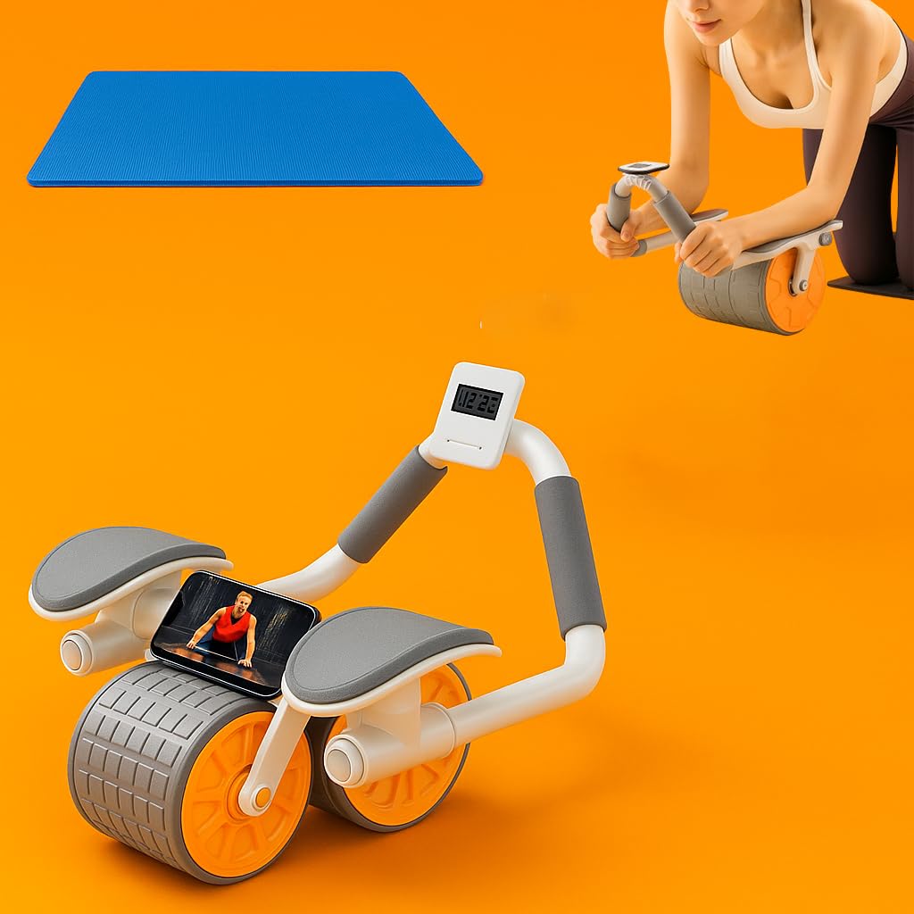 ALYV Automatic Rebound Abdominal Wheel Ab Roller with Elbow Support,Abs Workout For Women & Men Ab Exerciser (Orange, Grey, White)-image-42