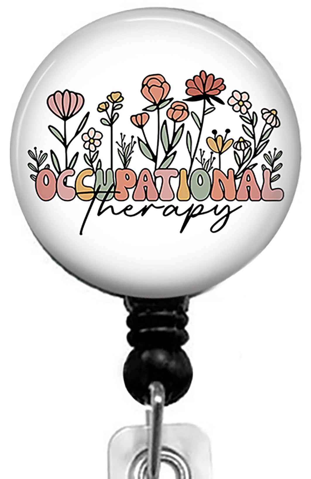 Dtyoeer Occupational Therapy Flowers Retractable ID Card Badge Holder with Alligator Clip, Name Nurse Decorative Badge Reel Clip on Card Holders, Small, Black, Dtyoeer55