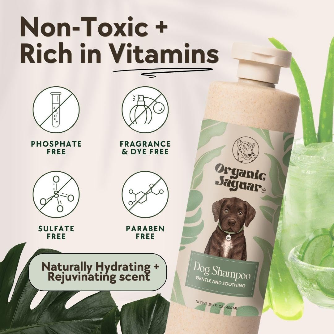 Organic Jaguar Natural Dog Shampoo – Hypoallergenic, Moisturizing, & Soothing for Sensitive Skin – All-Natural, Chemical-Free, Vegan, Cruelty-Free – Safe for Puppies & Dogs of All Breeds