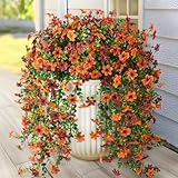 Artificial Fall Fake Flowers for Outdoor Fall Decoration,2 Pcs Faux Hanging Flowers Outdoor Fall Decor,UV Resistant Look Real Faux Mums Silk Flower for Outside Home Porch Patio Yard Balcony Planter