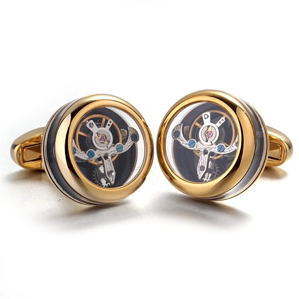 Gemelos con movimiento Tourbillon redondo, camisa francesa de negocios, clavos de manga para hombre, cobre duradero