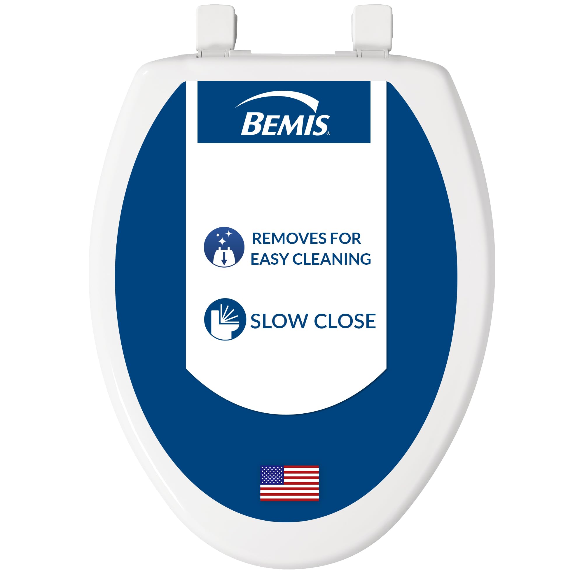 Bemis 7300SLEC Slow Close Toilet Seat, Easy Clean Hinges and Durable Plastic Seat, Made in USA, Elongated, White