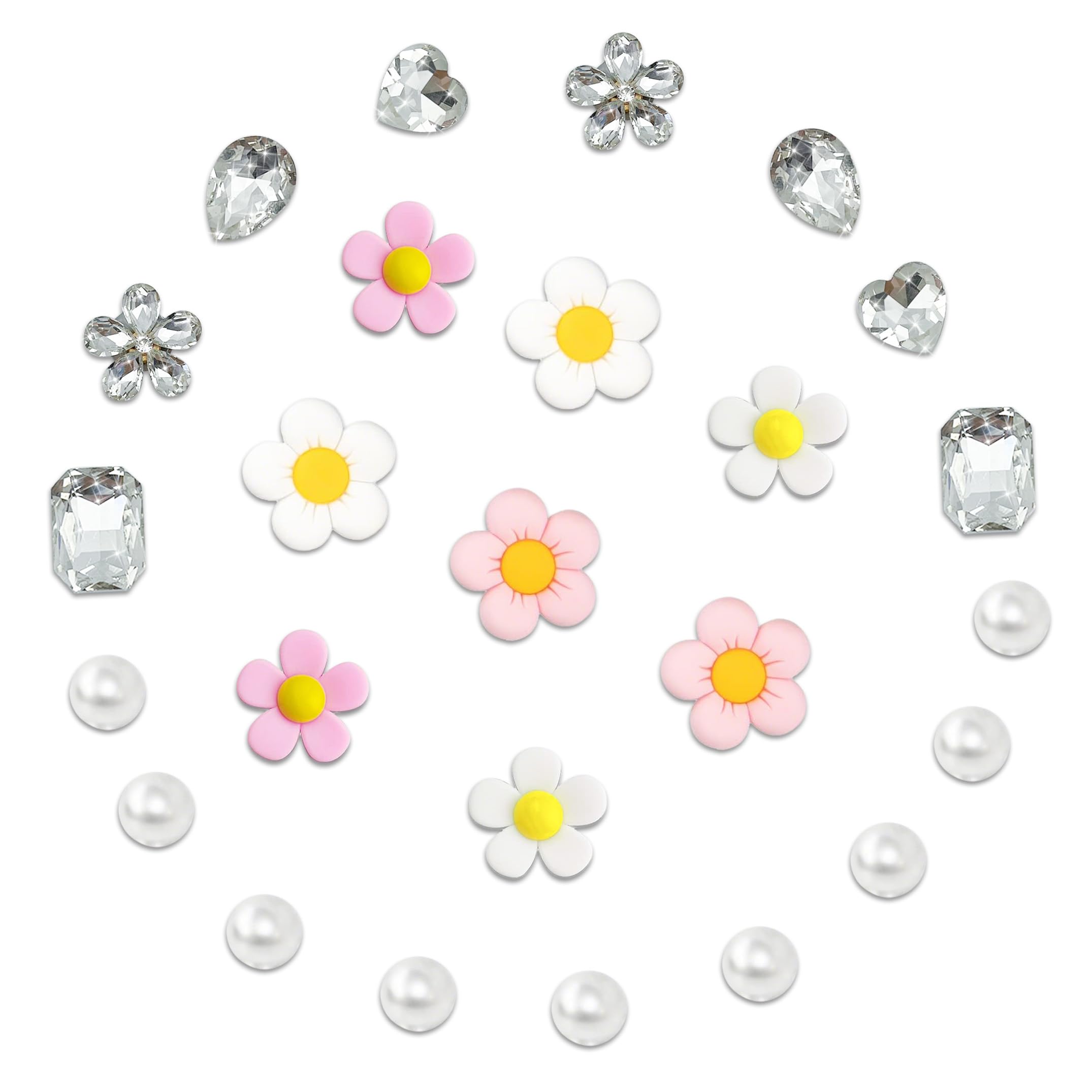 Jusen Flower Shoe Charms for Girls,Shoe Decoration with Crystal Rhinestone Pearl Flowers Cute Shoe Charms for Girls Women