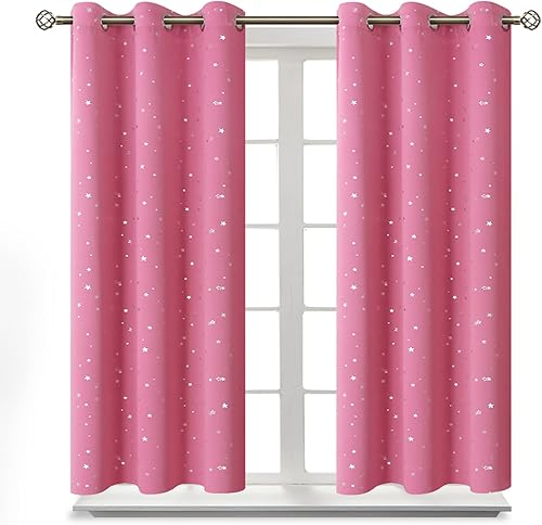 BGment - Cortinas opacas para dormitorio, con ojales, aislamiento térmico, estampado de estrellas plateadas, para oscurecer la habitación, para sala