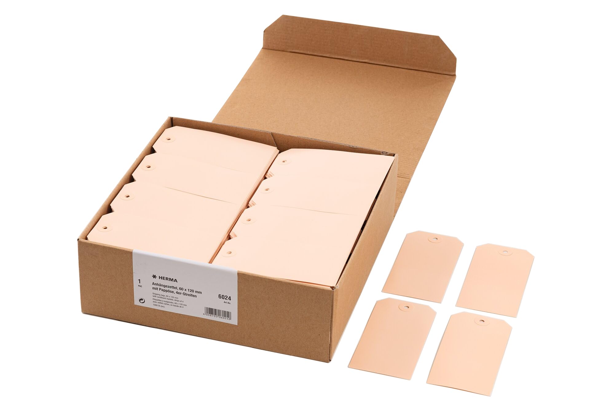 HERMA 6024 duże kartki z zawieszkami, 1000 sztuk, 60 x 120 mm, zawieszki na prezenty do opisania, etykiety wiszące z kartonu, nieprzezroczyste papierowe zawieszki z oczkiem, brązowe