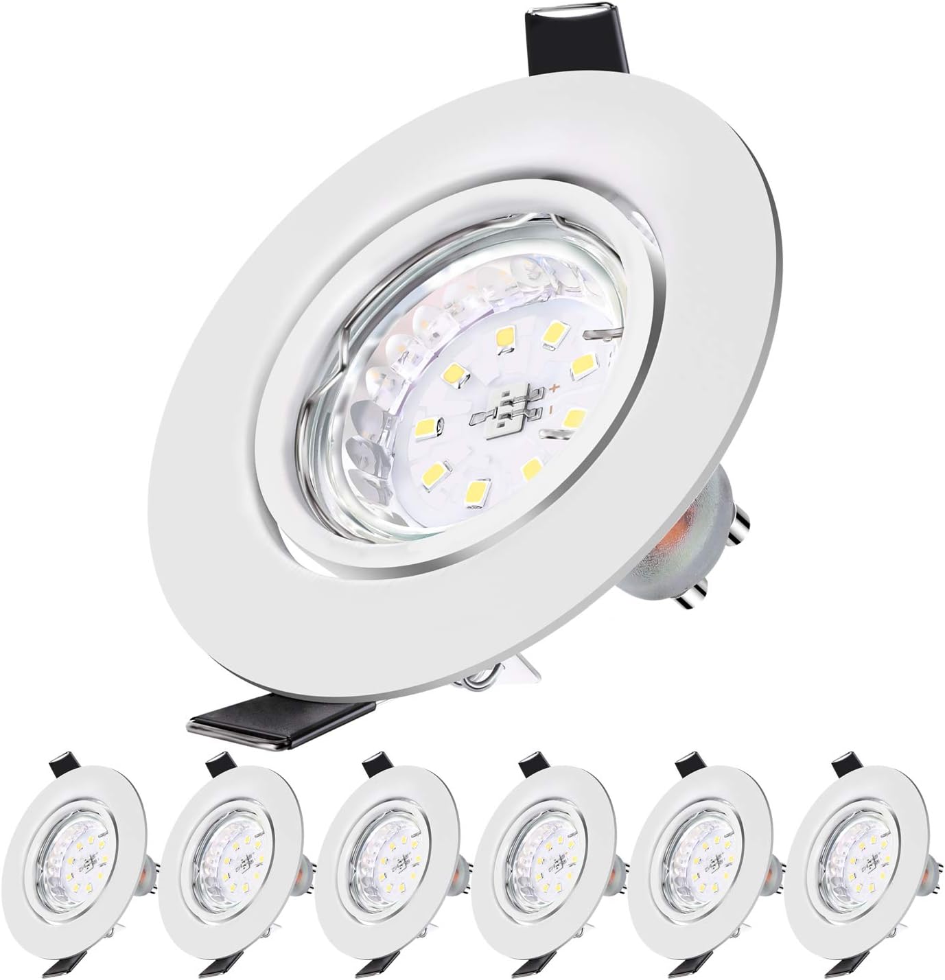 LED Recessed Ceiling Lights, 5W Bathroom Ceiling Light, Cool White 6000K, 230V 500LM Equivalent 50W Incandescent, GU10 Led Downlights Round White, 6 Pack