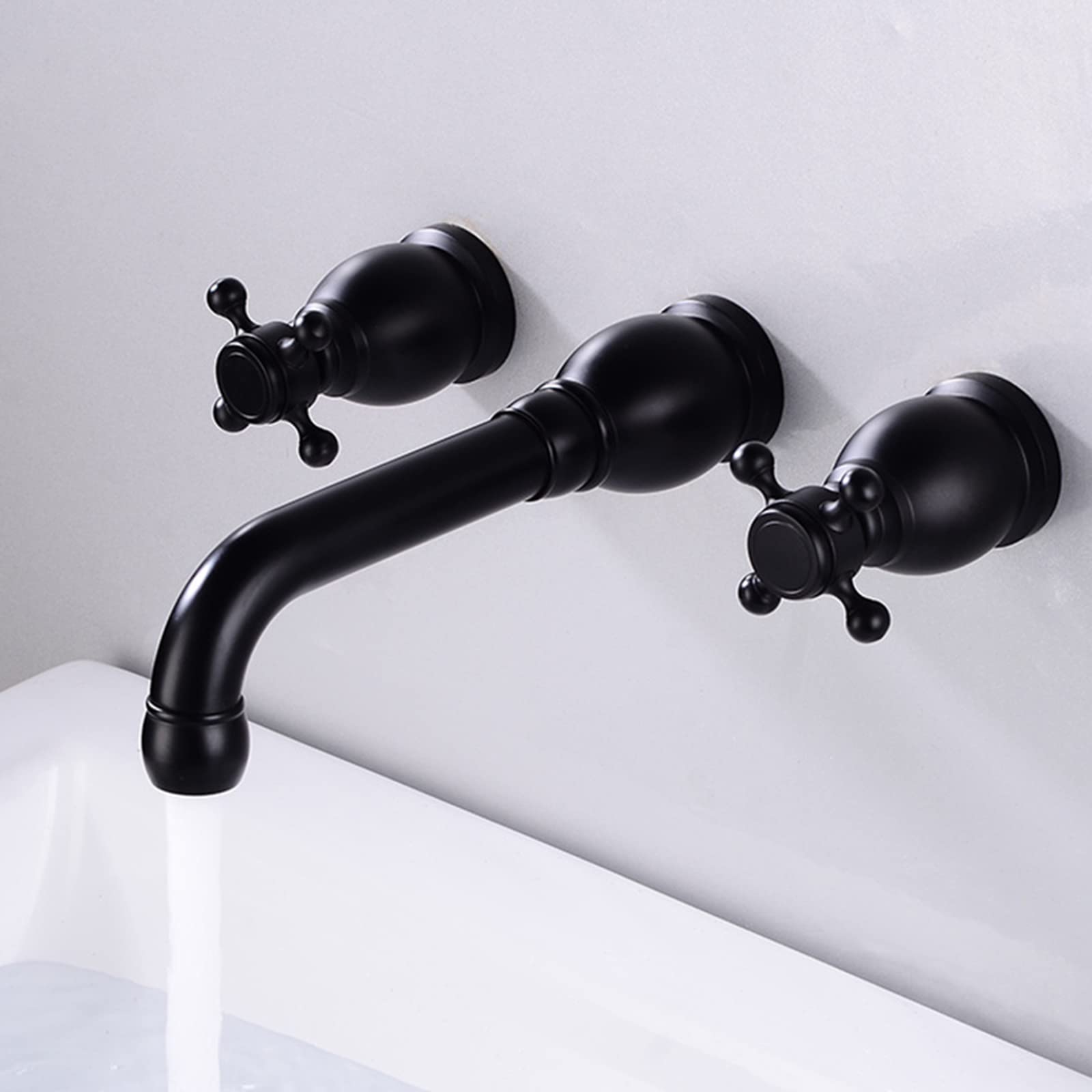 Nvsfzgiyg Nero Wall Mount Sink Faucet Bathroom Black,With 360° Swivel Spout,Double Handle Brass Basin Mixer, Mounted,B-Split(B-Split)