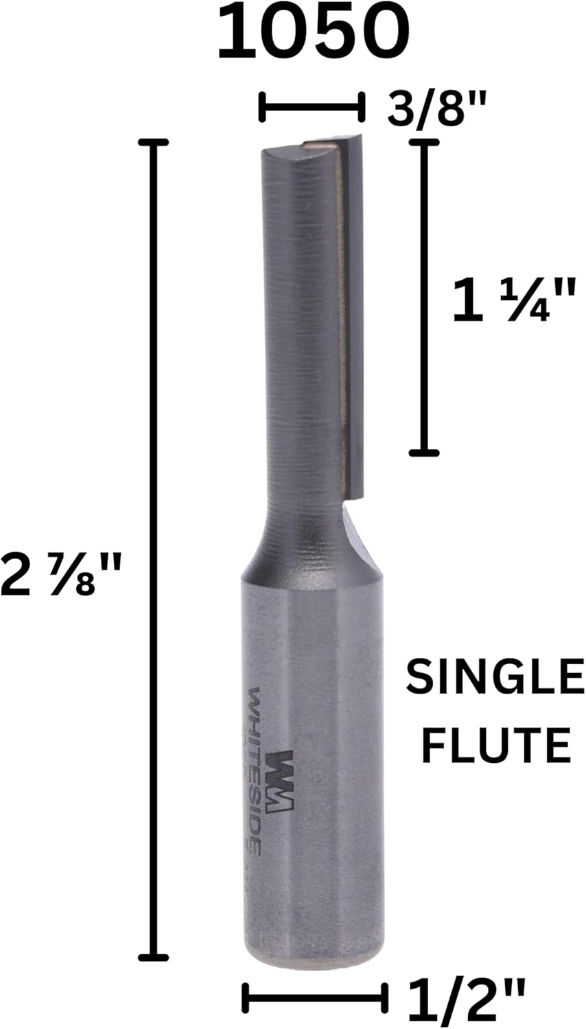Whiteside 1050 Straight Router Bit: 3/8 Inch Cutting Diameter, 1/2 Inch Shank, 1-1/4 Inch Cutting Length