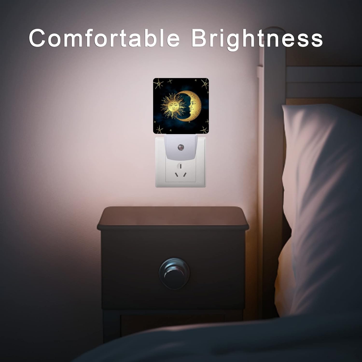 Celestial Moon Golden Sun Night Light,Boho Chic Stars Night Lights Plug into Wall with Dusk to Dawn Light Sensors 0.5W Dim Night-Lights for Bedroom