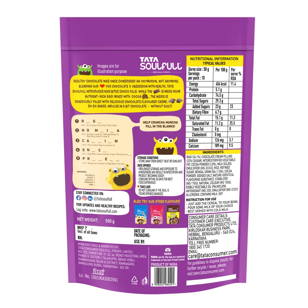 Tata Soulfull Ragi Bites Choco Fills, 500g (Pack of 2)