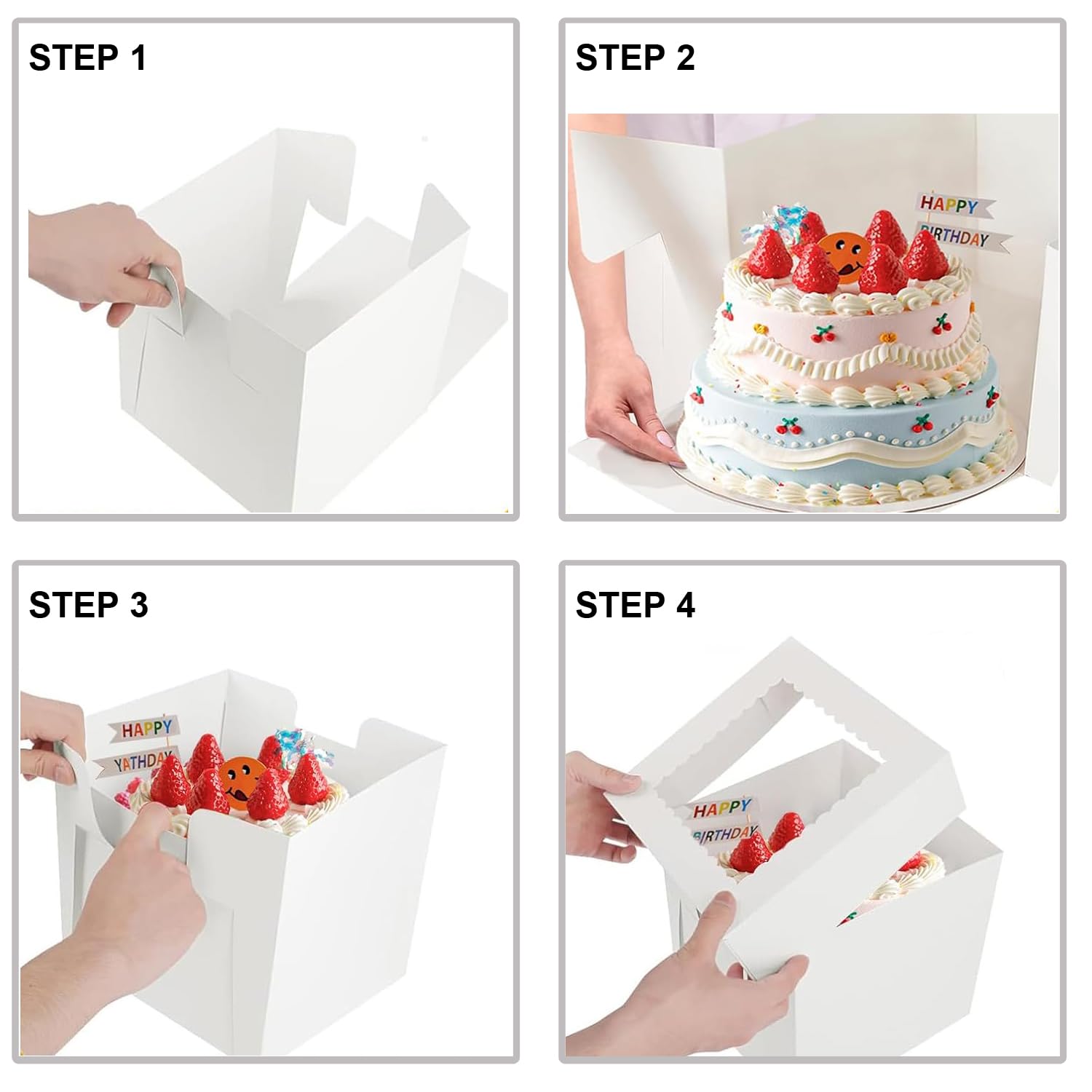 Paquete de 10 cajas para tartas de 12 pulgadas de alto con tablas para tartas (10 cajas y 10 tablas), cajas de panadería blancas de 12 x 12 x 8 pulgadas con ventana para chocolates, cajas de