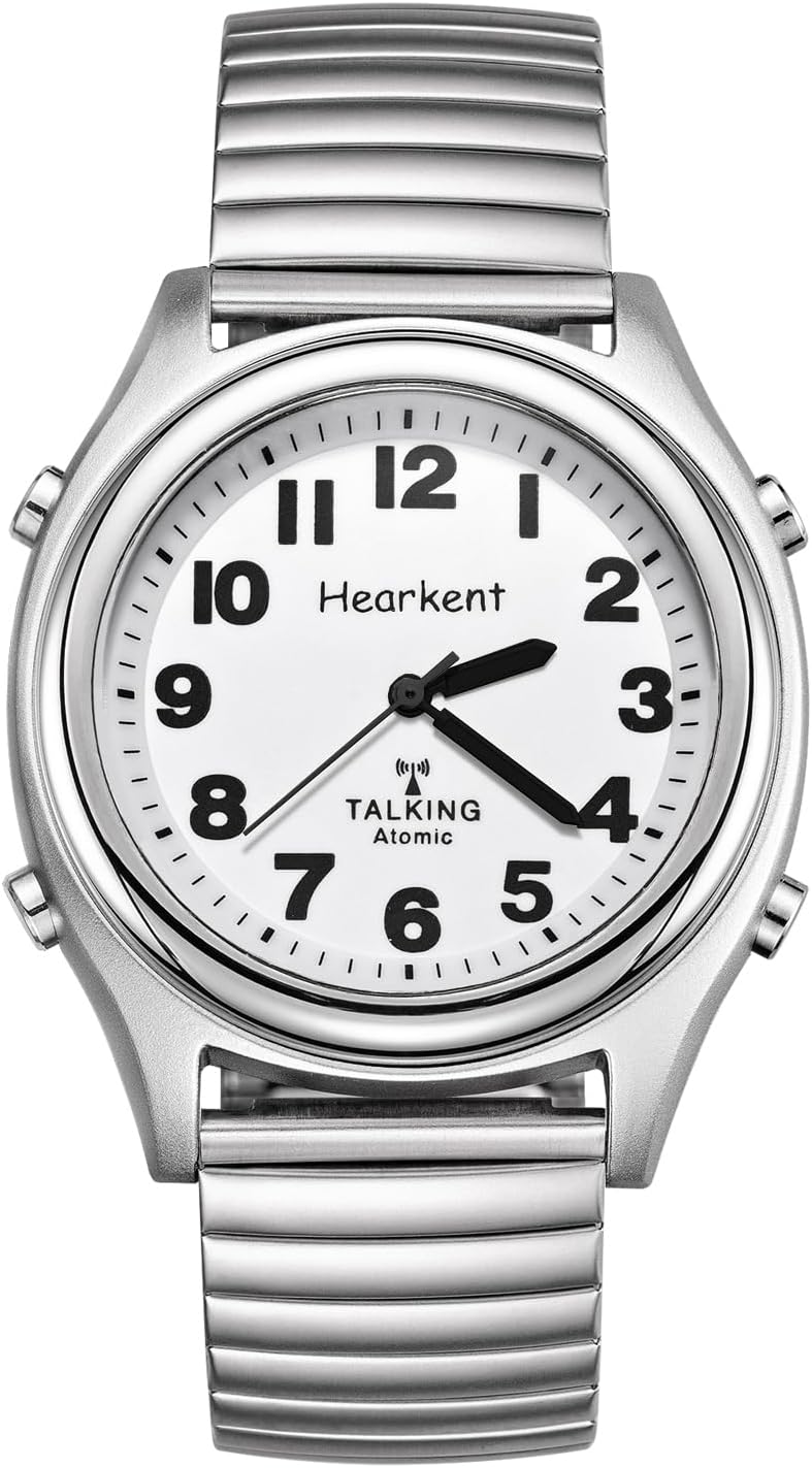 Atomic American English Talking Watch Speaks Clear and Loud Time, Date and Alarm time Stretch Band is Best Gift for Senior,Visually impaired, or Blind People