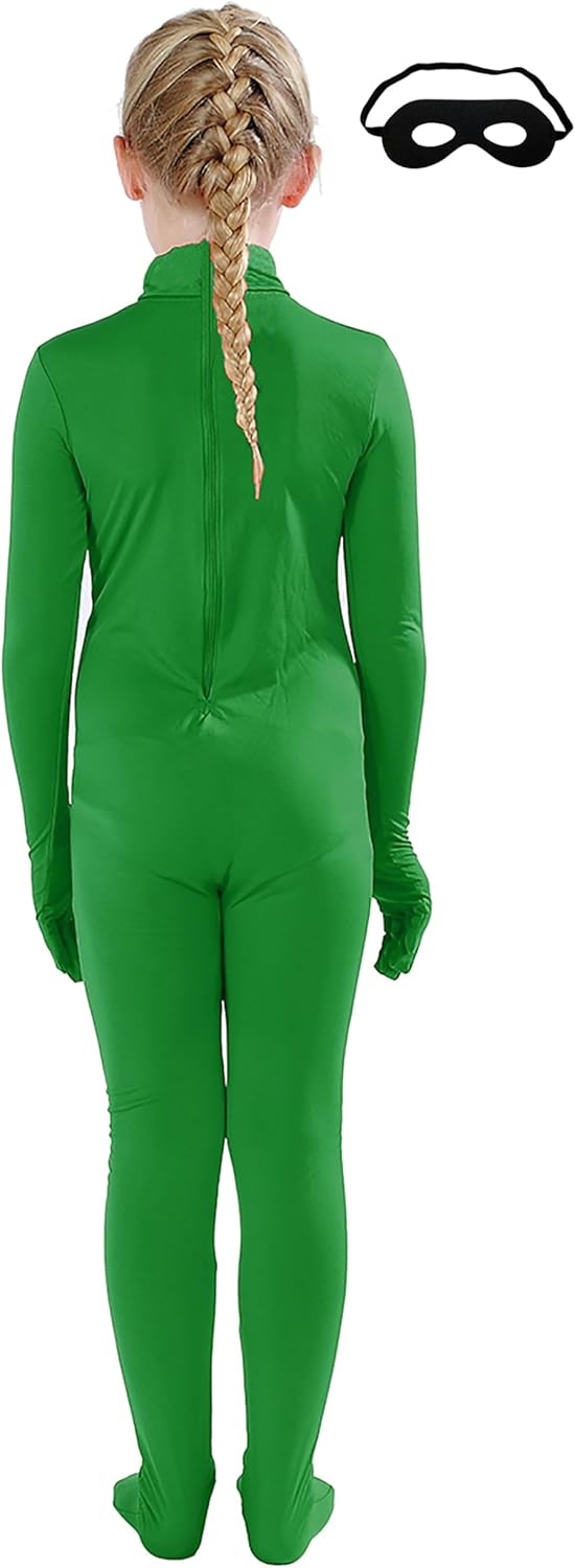 Full Bodysuit Include Felt Eye Mask Kids Dancewear Solid Color Spandex Zentai Child Unitard - Image 2