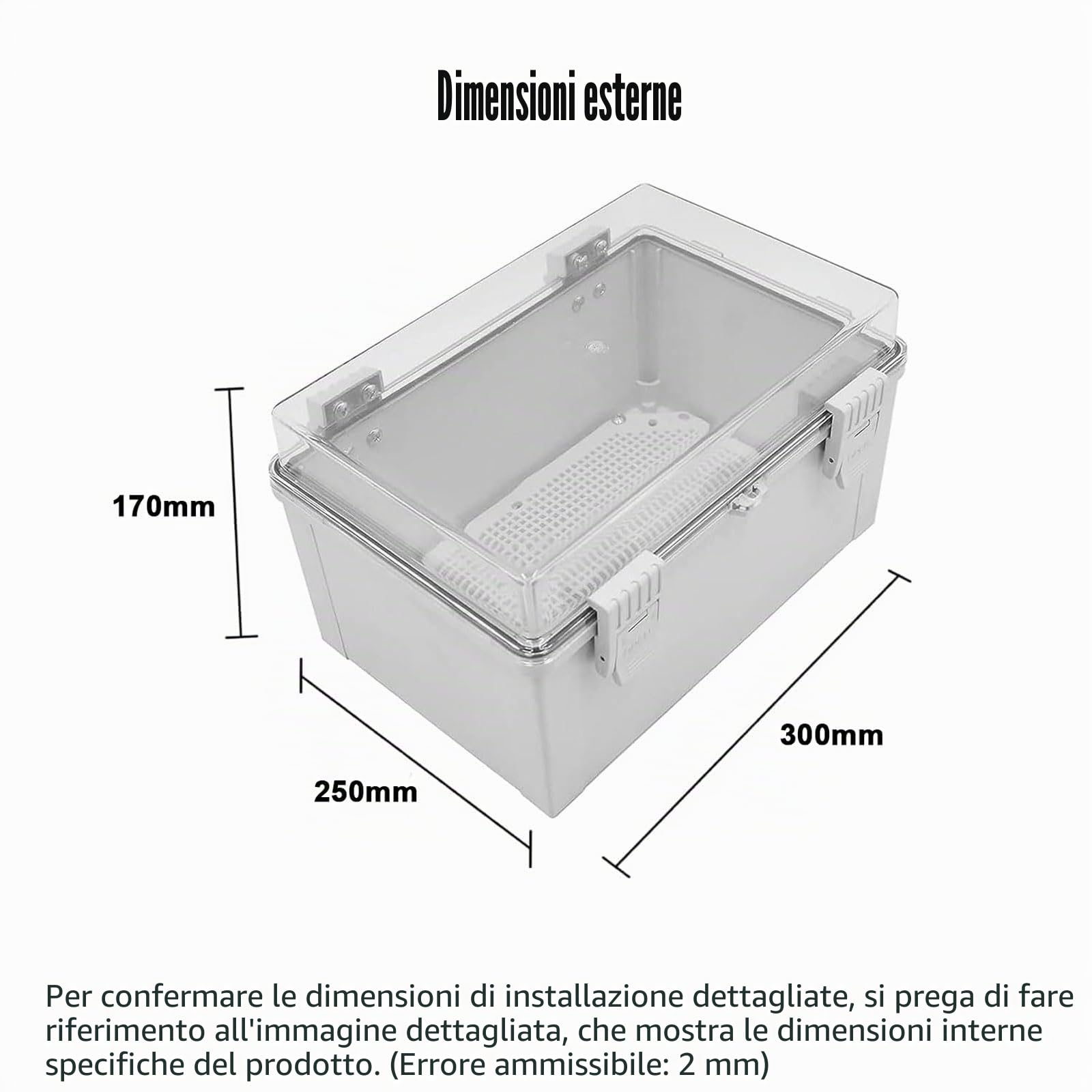 Armadio Elettrico Da Esterno, Scatole Elettriche Da Esterno Stagne, IP65 Scatola Elettrica Da Parete Con Coperchio Trasparente, Alloggiamento in plastica ABS con serratura, 300x200x170MM