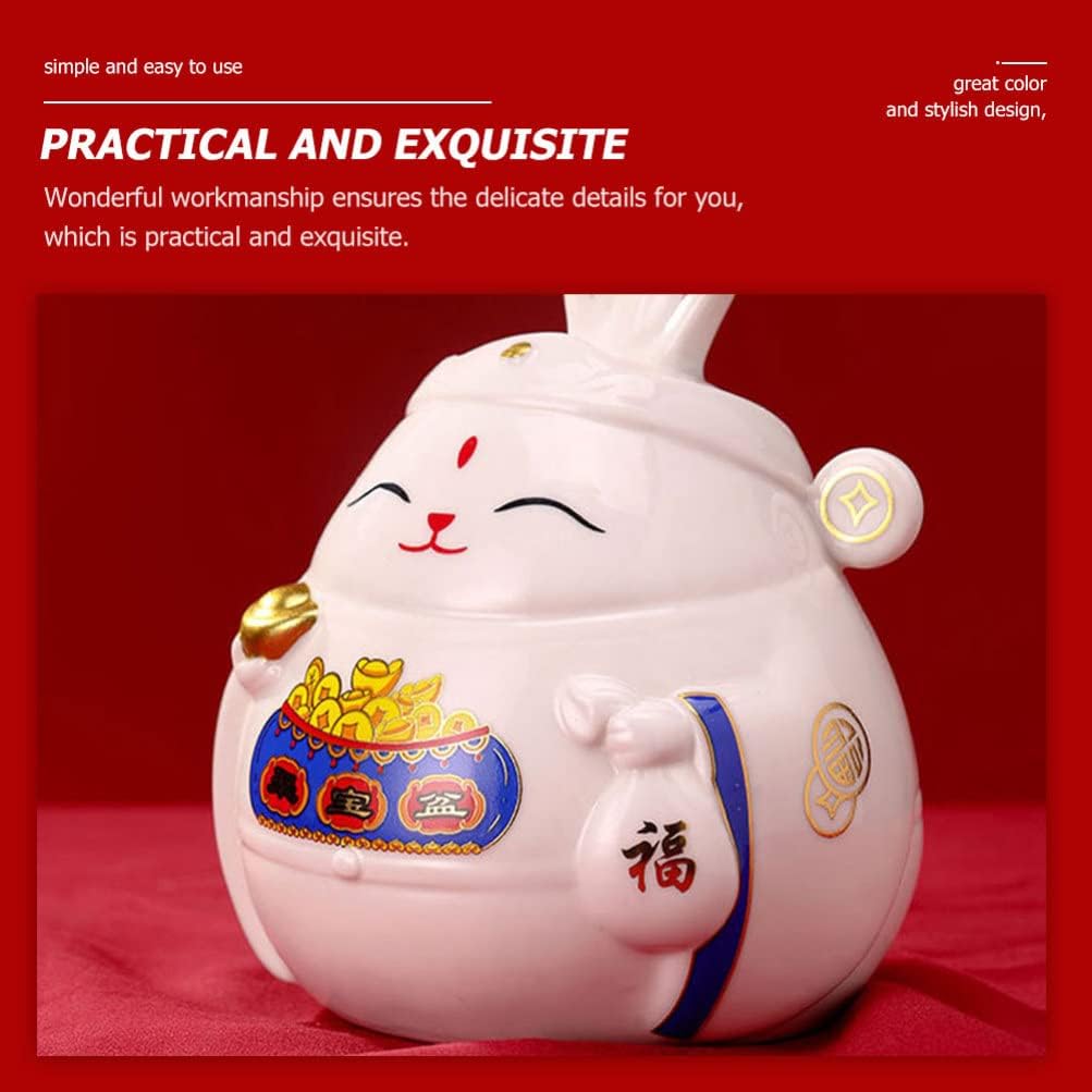 Toyvian Fortunate Figurine Piggy Bank Ceramic Bunny Saving Jar for Boys and Girls and Adults Cute Home Decor Bank for Savings for Birthdays and Festivals