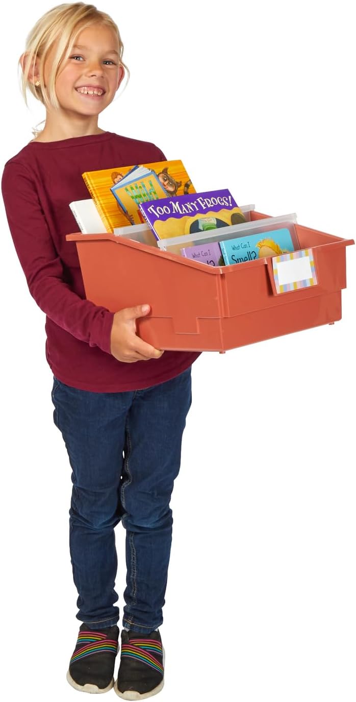Really Good Stuff Picture Book Classroom Library Bins with Dividers - 6 Pack - Clay