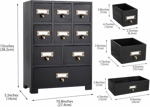 Miniatura 10 de PACKGILO Gabinete de boticario de 16 cajones con cajones, boticario de mesa, cofres y gabinetes de biblioteca, catálogo de tarjetas de biblioteca,