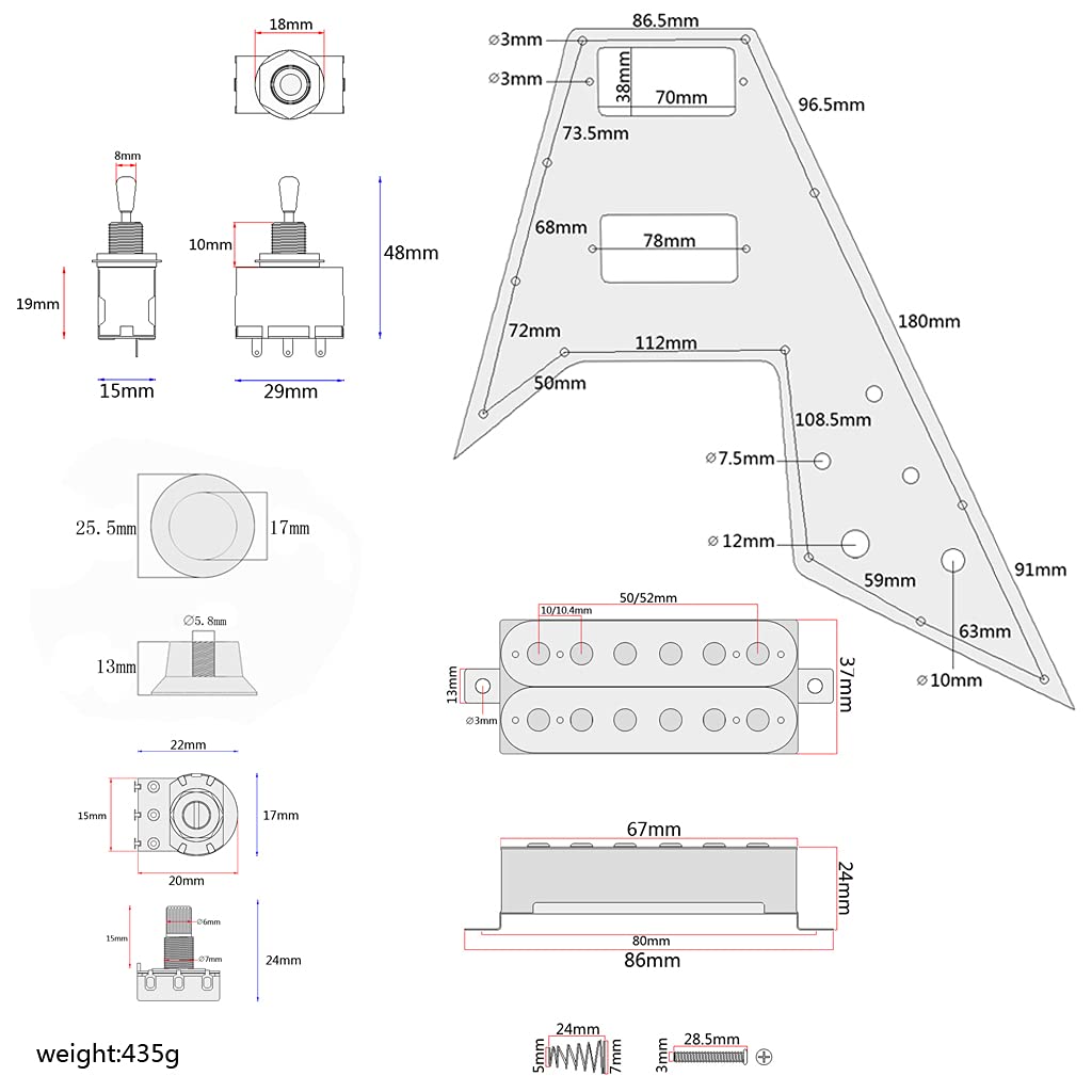 Alnicov 3 Ply Loaded Prewired Pickguard Wired Plate für Gitarre,Kompatibel mit Gibson Flying V Style Gitarre,Weiß