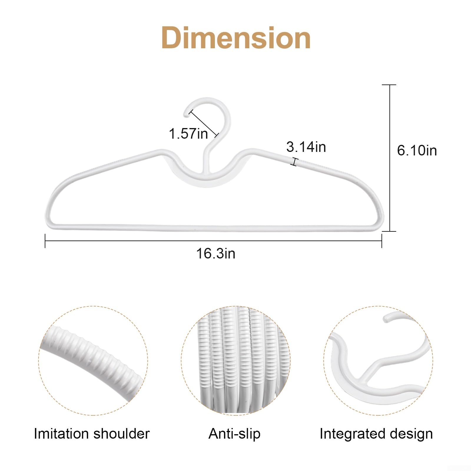 Plastic Clothes Hangers with Short Neck Anti-Slip Design Space-Saving Lightweight Versatile for Shirts Blouses Dresses Jackets White 41.5x15.5cm (30Pack)