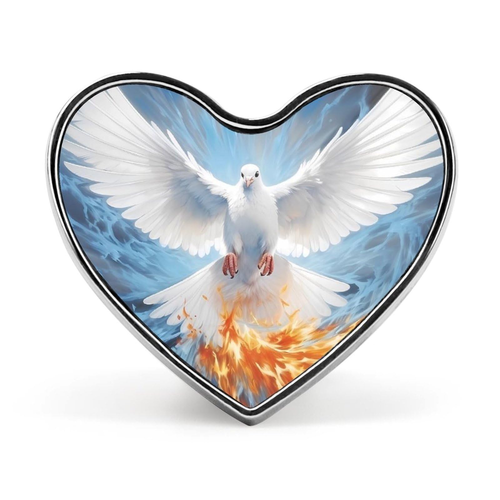 White Holy Spirit Dove Badge Pin Heart Shaped Brooch Collar Pin for Bag Jacket Clothes Accessories, Love form, style