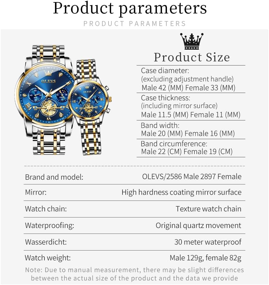 OLEVS Couple Watch Valentines Couple Matching Watches His and Her Couple Set Wrist Watch Men and Women Lovers Wedding Romantic Gifts Set of 2
