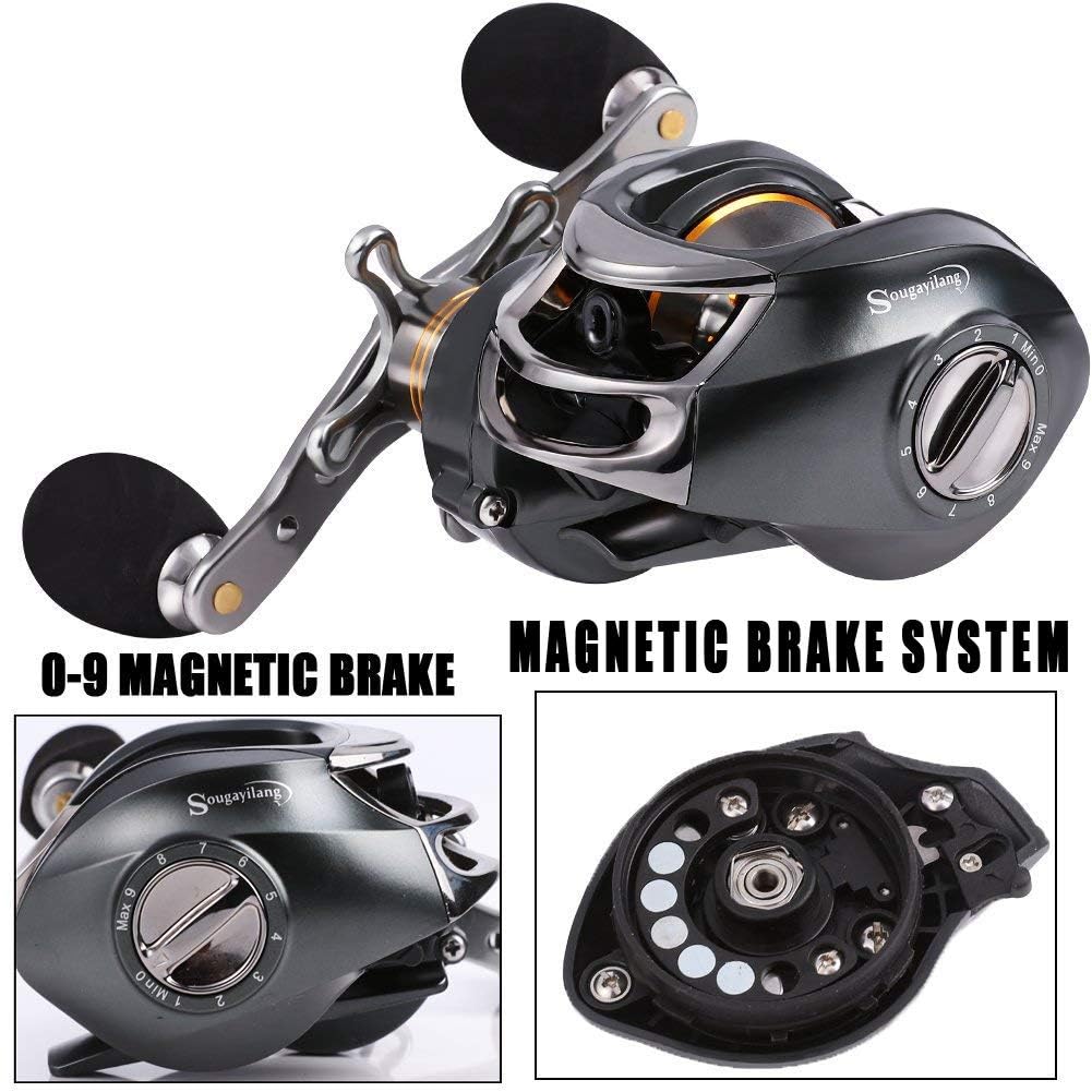 Sougayilang Baitcasting Angelrolle mit 11+1 abgeschirmten Lagern, Magnetische Bremse System Angelrolle für Süßwasser Salzwasser Angeln