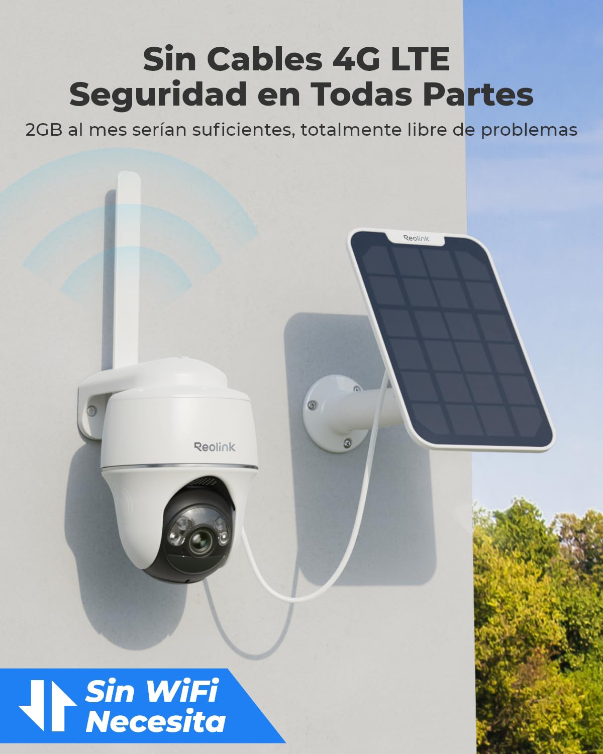 Reolink 3G/4G LTE Camara Vigilancia Exterior Solar con Bateria 5MP 360° PTZ | Cámara Inalámbrica con Tarjeta Sim & 64GB SD, Detección de Persona/Vehículo, Audio Bidireccional, Go PT Plus con Panel Solar
