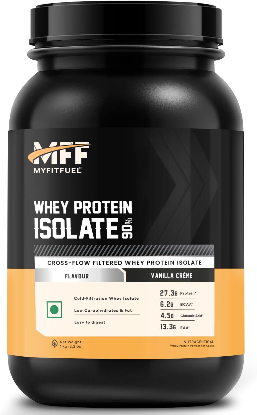 MFF Whey Protein 90 Isolate | 1 Kg, 30 Servings (Vanilla Creme) | Pure 100% Whey Isolate Protein