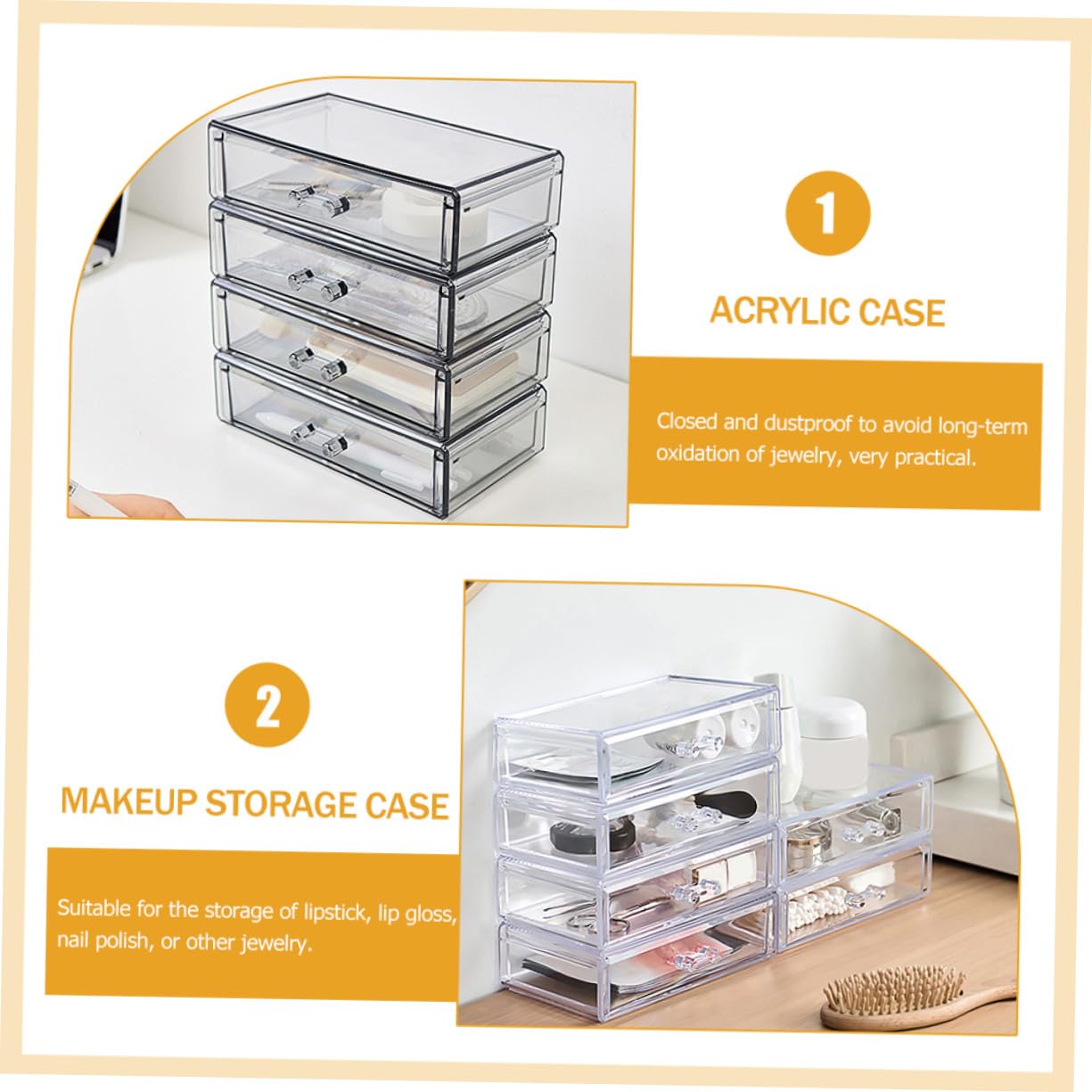 Boîte Cosmétique à Quatre Couches Trousse à Maquillage à Tiroir en Acrylique Transparente Rangement Étanche pour Rouge à Lèvres et Gloss