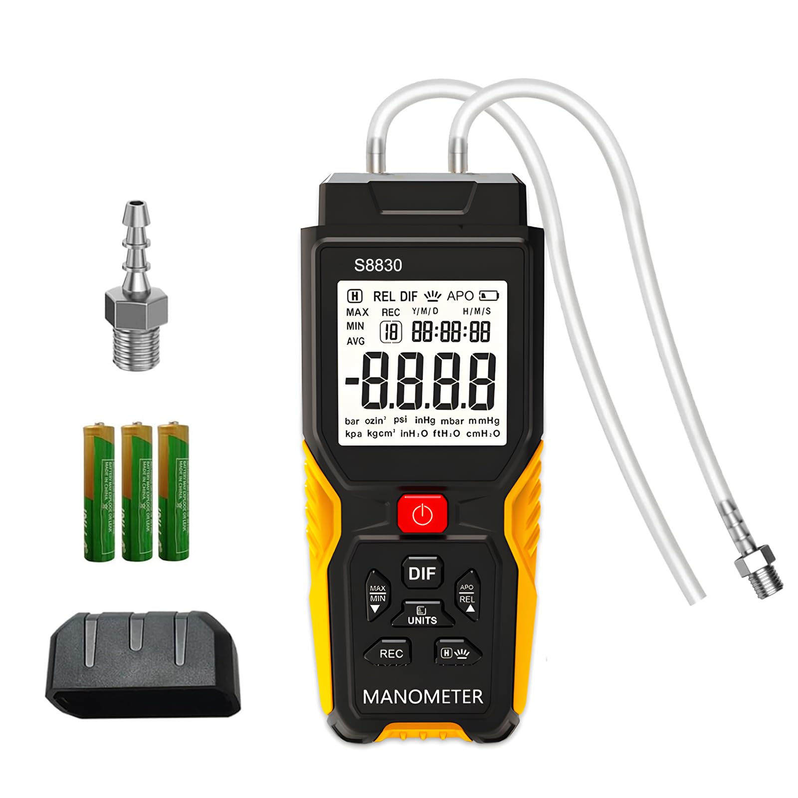 Manometro digitale, misuratore di pressione differenziale con due porte ± 36,8 kPa, HVAC Handheld a 12 unità, retroilluminazione per condizionatori d'aria, condotti di ventilazione