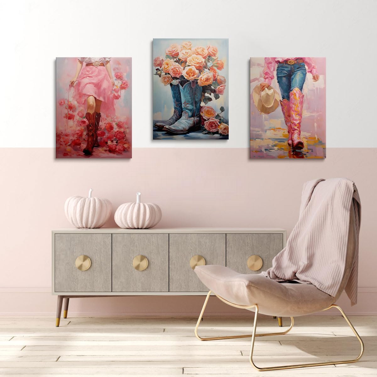 prinfantasy Wall Art for Living Room Framed Canvas Flowers Room Decor Aesthetic Bedroom Modern Artwork Pink Floral Prints Home Decoration GYH0048 - Image 2
