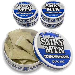 Smokey Mountain Caffeinated Pouches - Arctic Mint - Tobacco Free and Nicotine Free - 5 Can Box - 15 Pouches Per Can