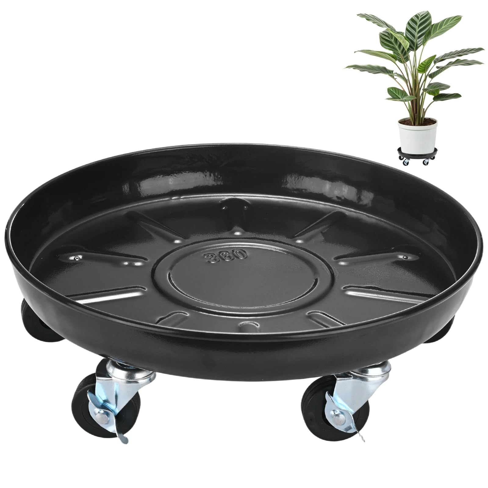 M METERXITY Plant Stand with Wheels, Heavy Duty Metal 14 Inch OD Rolling Plant Stand for Indoor and Outdoor,Swivel Casters Rotate Freely without Damaging Floors [13.58 ID, Black]