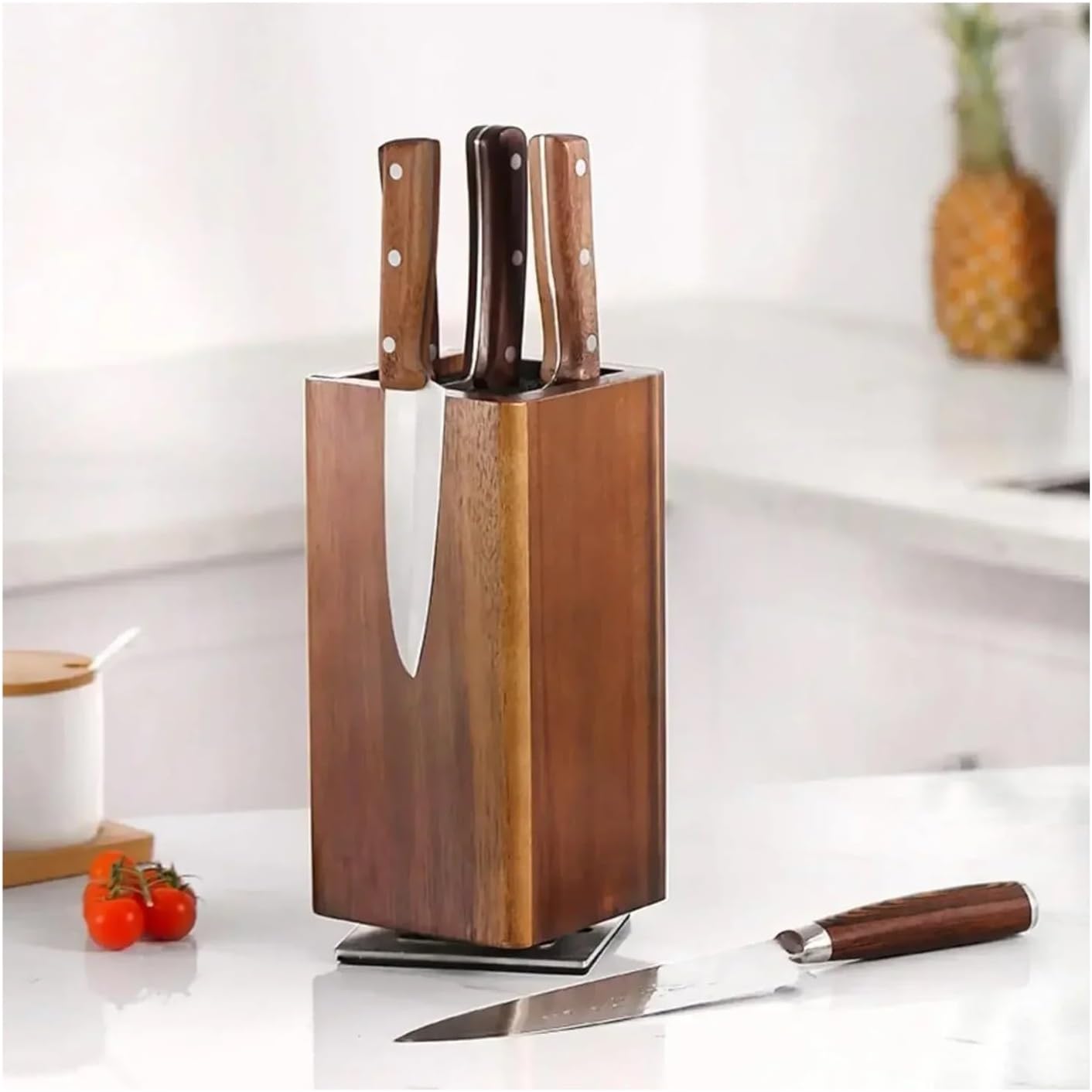 Universal Magnetic Tool Holder 360° Rotating Wooden Rack For Knives & Tools, Space-Saving Storage