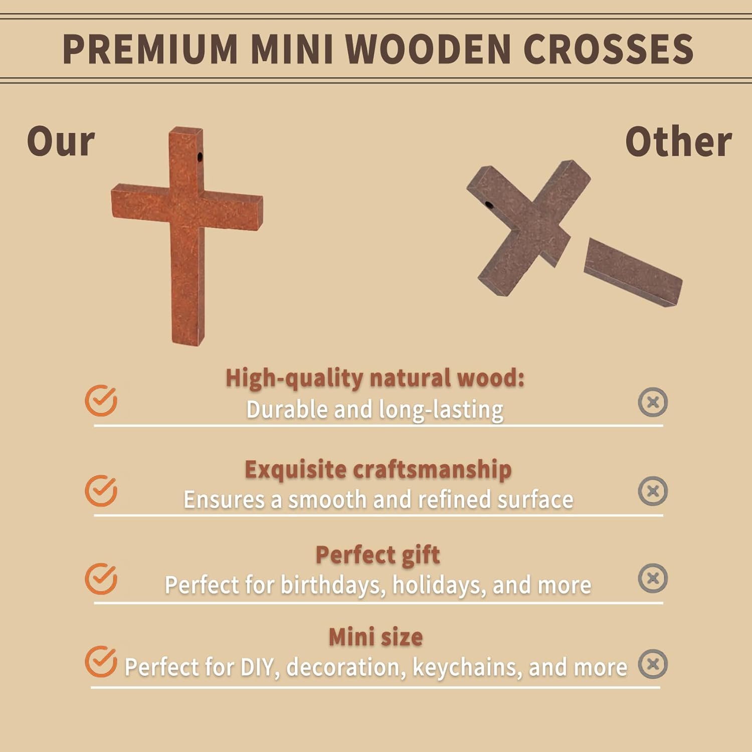 Hufopik 400 Pack Wooden Crosses, 1.2x1.7 Inches, Small Wooden Crosses for Crafts, Small Cross Pendant, Mini Cross, Easter Egg Fillers