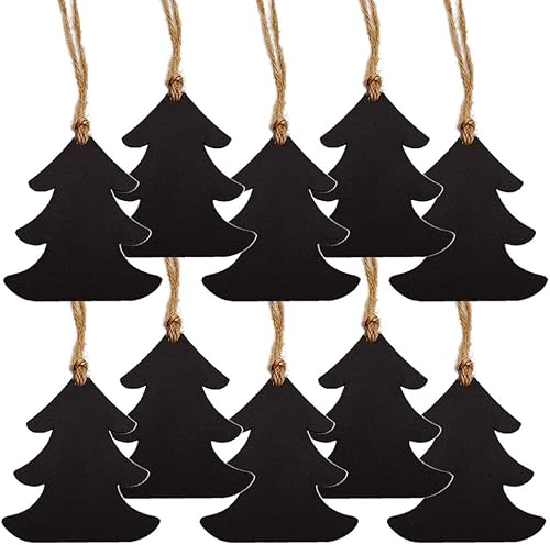 20 etiquetas de pizarra para colgar de madera, etiquetas de pizarra con forma de árbol de Navidad, etiquetas de nombre, etiquetas de mensaje de