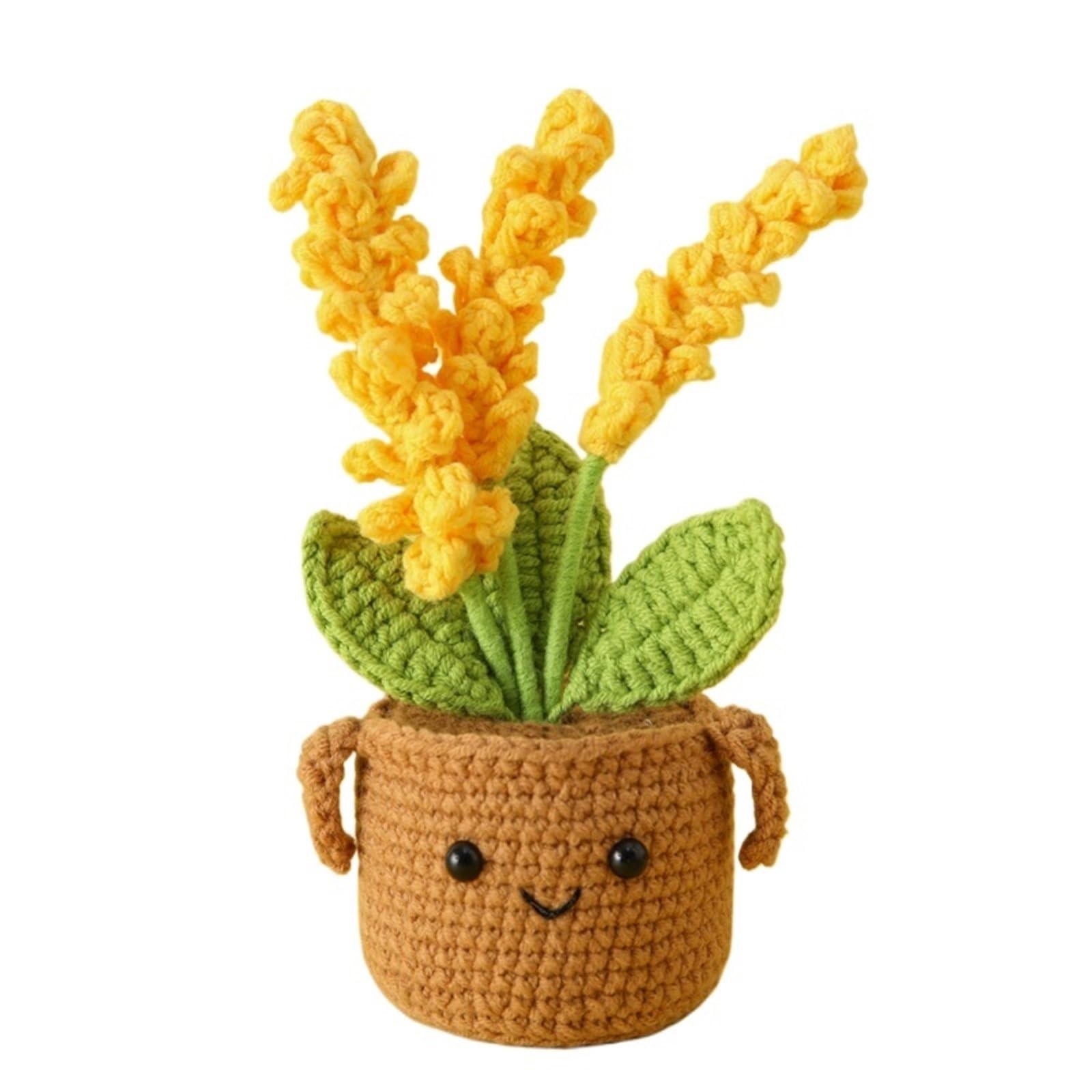 EXKURPOO crochet plant Wheat Crochet Flowers With Kintted Potted Creative Plant Bookshelf Decor Graduation for home