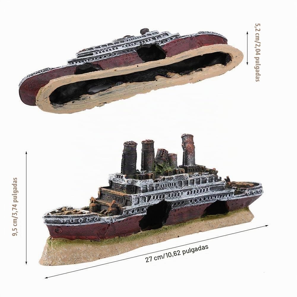 KSTE Titanic Perdido Arruinado Boat, Barco Decoración del Acuario Ornamento Ornamentos Naufragio para Salada Betta Fish y Acuarios de Agua Dulce Decorations