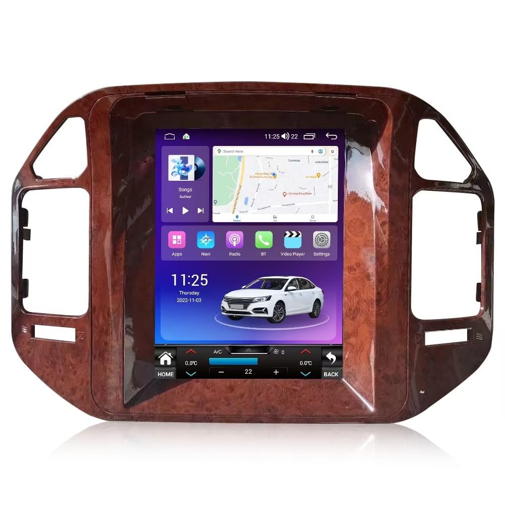 9.7" 4+64GB 8-Core Android 12 Car Radio Stereo for Mitsubishi Pajero V73 2004-2011 Vertical Style Upgrade Dash Kit with GPS Navigation Car-Play Android Auto,DSP/RDS/FM/SWC/BT(Brown)