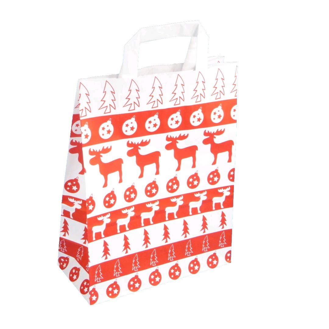 250 Papiertragetaschen Papiertüten Geschenktüten Papier Weihnachten Elch Norweger Style 3 verschiedene Größen zur Auswahl (18+8x22cm)
