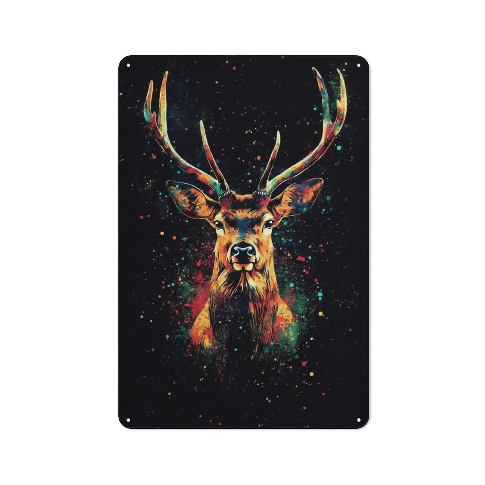 Junmoney Colorful Deer Portrait Tin Wall Plaque 30X20cm With For Living Room Or Hallway, For Garage, Workshop And Man Cave Decoration