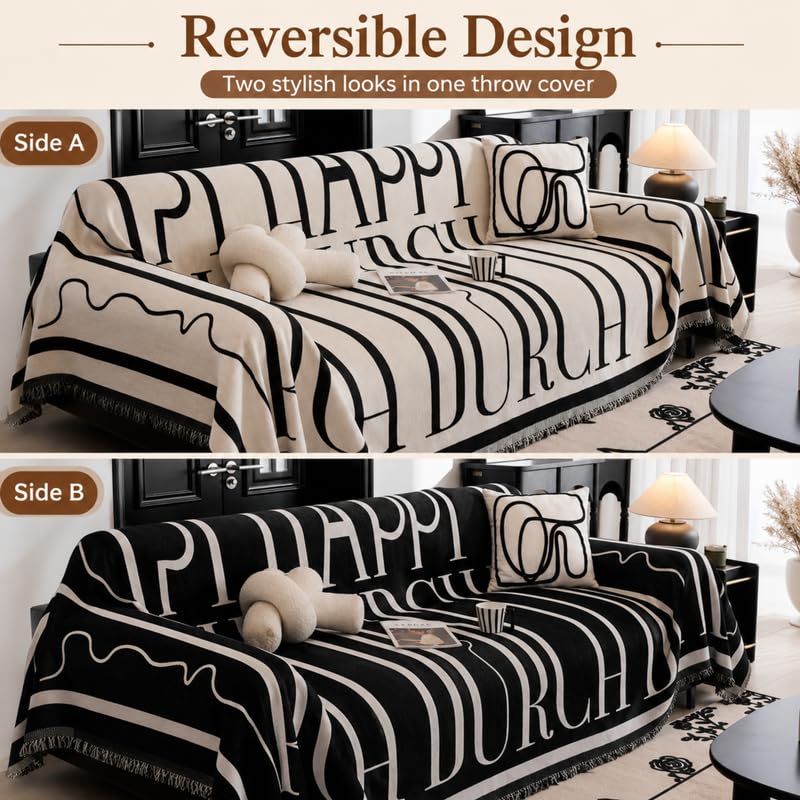 Image of Homero Sofa Cover 1 Seater Premium Reversible Chenille Sofa Throw for Living Room, Anti Slip Sofa Cover with Soft Touch Furniture Protection Design